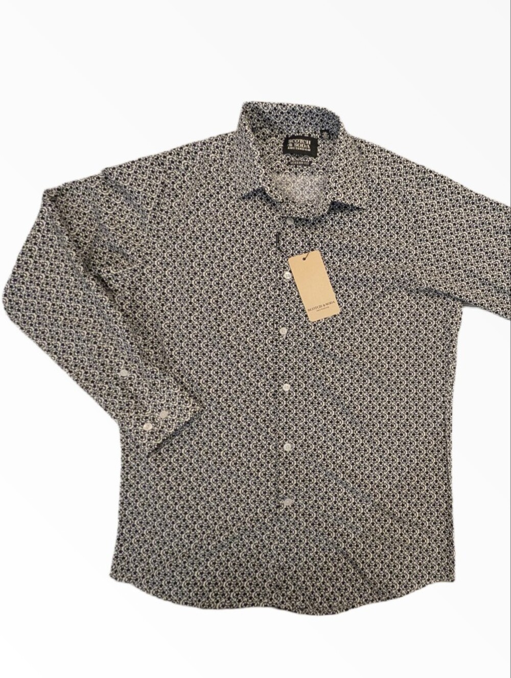 Men’s Black Patterned Long-Sleeve Button-Up Shirt